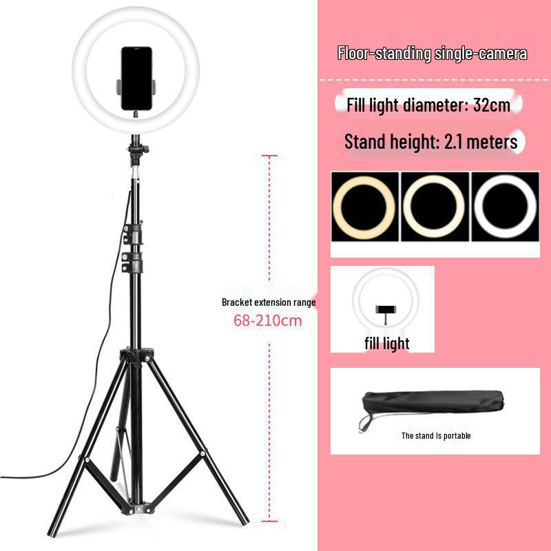 Mobile Phone Live Streaming Ring Light with Retractable Tripod and Multi-Position Stand