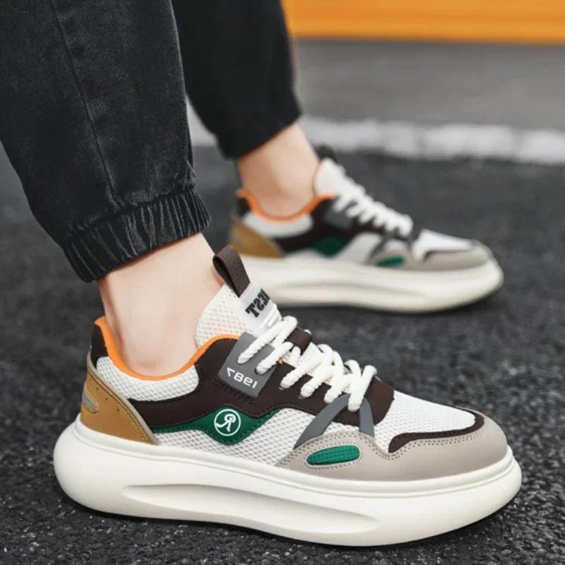 Men Vulcanized Shoes 2024 Fashion Thick Sole Mesh Breathable Lace Up Lightweight Running Casual Men Shoes Zapatillas Hombre