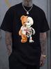 Skeleton Bear Graphic Print Men's Luxury Cotton Short Sleeved T-shirt Summer Unisex Men's and Women's Streetwear Trend