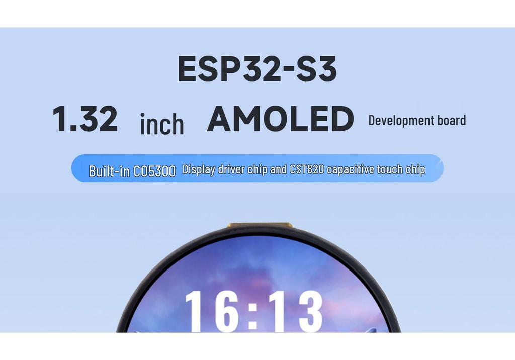ESP32-S3 1.32" AMOLED Dev Board, 466×466 Res, XiaoZhi AI Compatible
