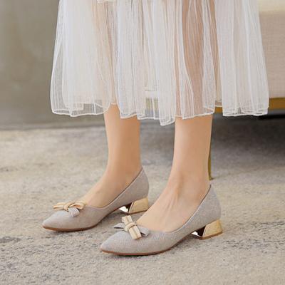Модные модные туфли Little Fragrant Wind 2024, лето, новые, на толстом каблуке, с острым носком, с профессиональным бантом, универсальные женские туфли