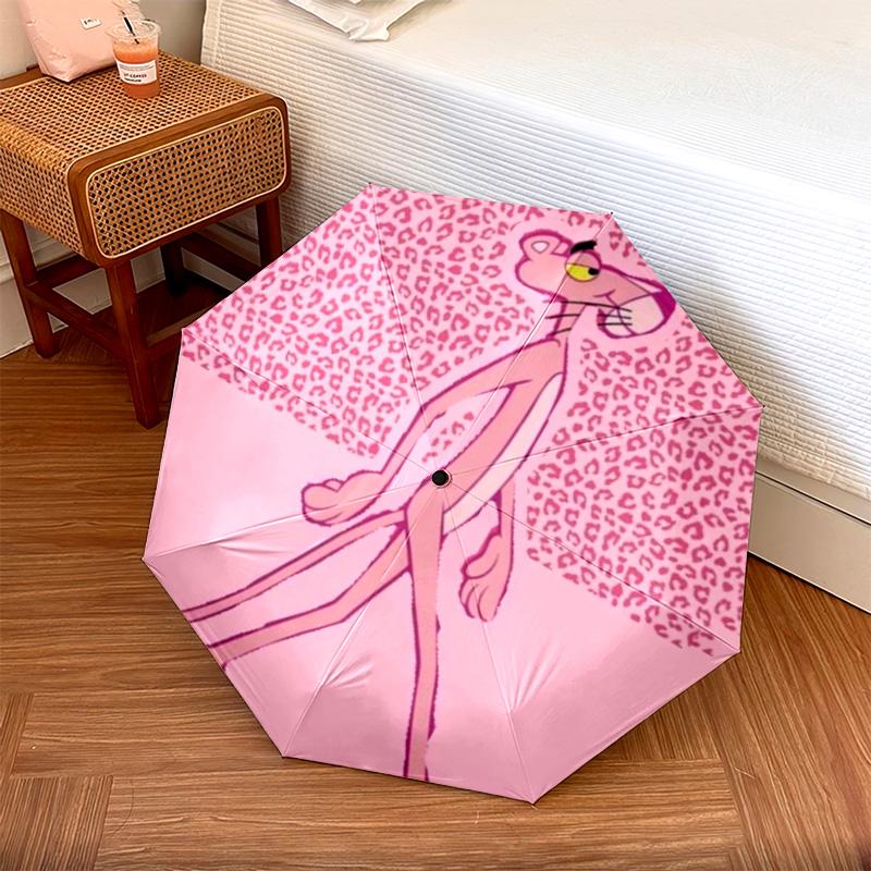 Pink Panther pattern, automatic folding umbrella, portable and foldable design, 8 ribs, a Christmas or birthday gift.