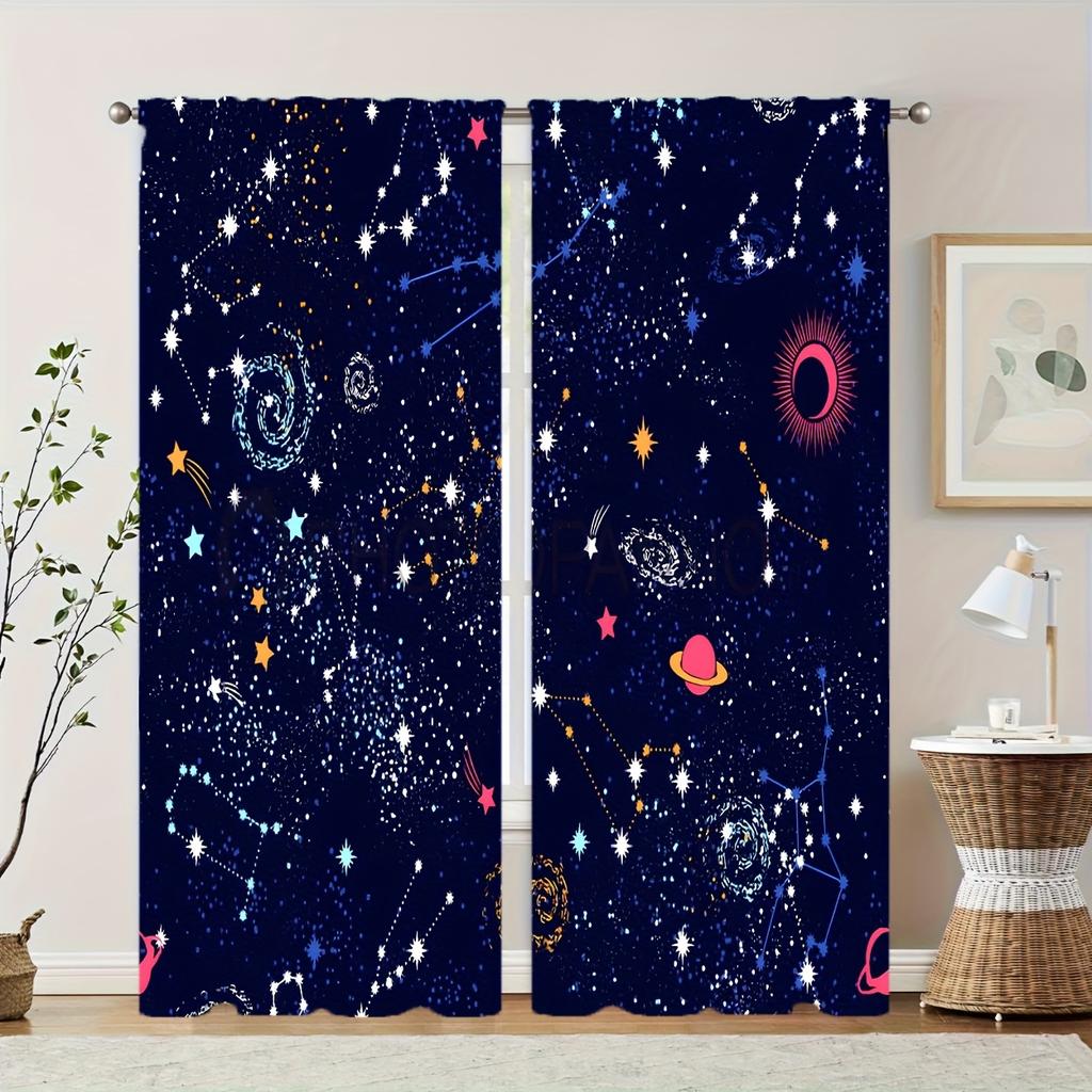2 шт. штор с принтом звездного неба, темно-синего цвета, машинная стирка, для гостиной, спальни, кабинета, домашнего декора - Rod Pocket