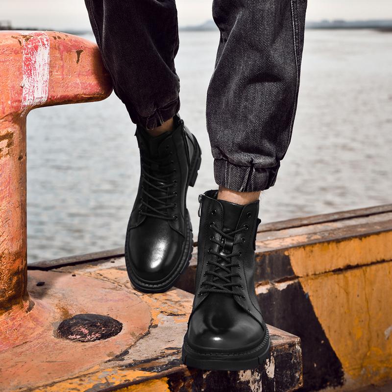 Punk Style Genuine Leather Motorcycle Boots High Top For Mens Casual Shoes Versatile Classics Ankle Boots Warm Winter Footwear