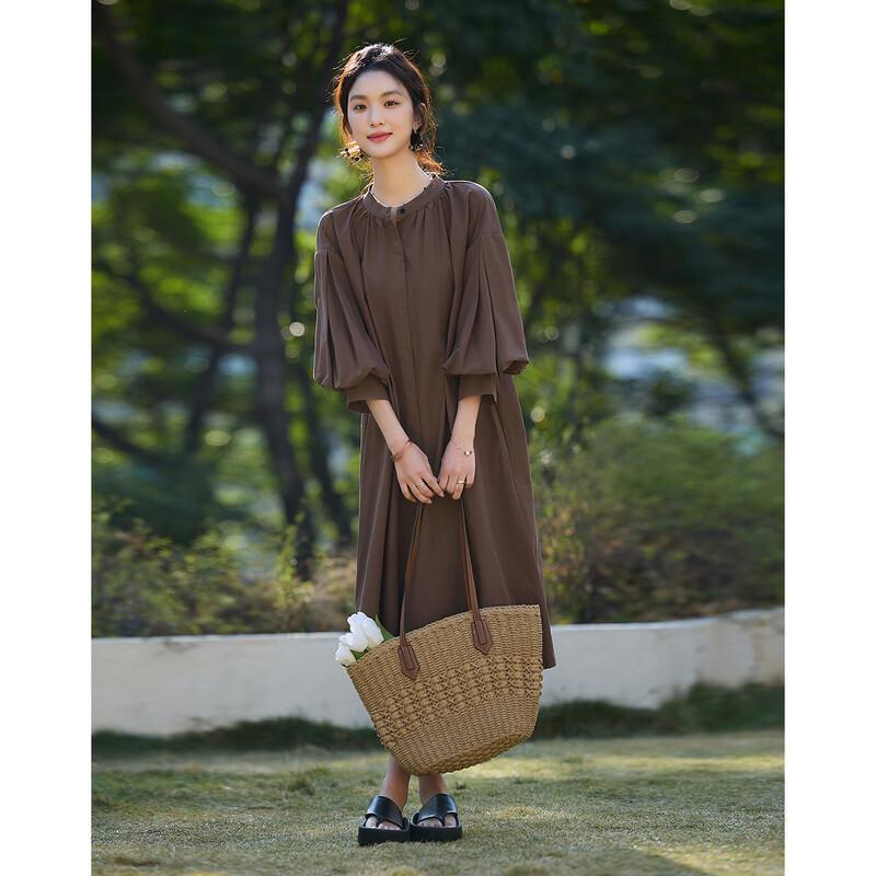 Women's Summer Cotton Lantern Sleeve Midi Dress