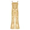 Girls Character Cosplay Costume Spaghetti Straps Bell Bottom Shiny Sequins Zipper Jumpsuit Movie Role Play Dress