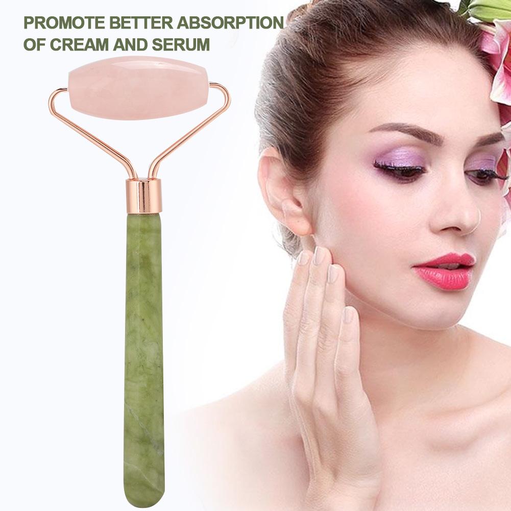 Массажер для лица Jadestone Roller, подтяжка кожи, лифтинг, против морщин, массажный инструмент для лица(Розовый КварцЯшма Одиночная Голова )