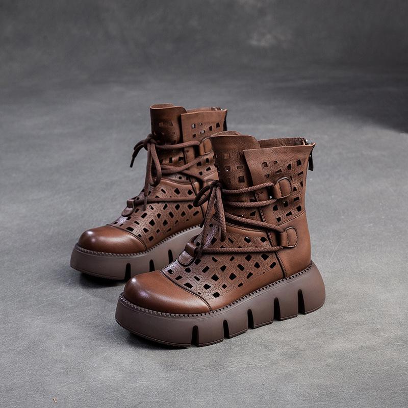 Модные GKTINOO 2024 Новые Полые Сандалии из Натуральной Кожи Женская Обувь Сандалии Платформа Танкетка Летняя Обувь Женская Мода Повседневные Сандалии