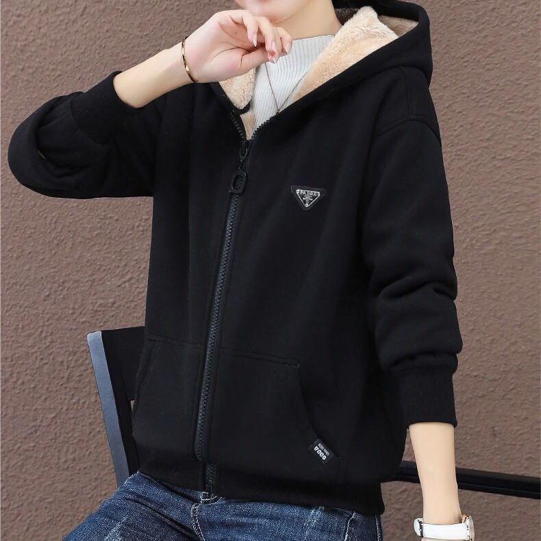 Новый женский осенне-зимний большой свободный топ с капюшоном и плюшевым утолщенным теплым пальто