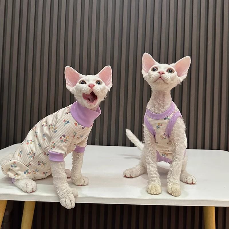 Новая вафельная цветочная одежда для четвероногих, защита живота, одежда для лысых кошек, сфинкс Кот Девон