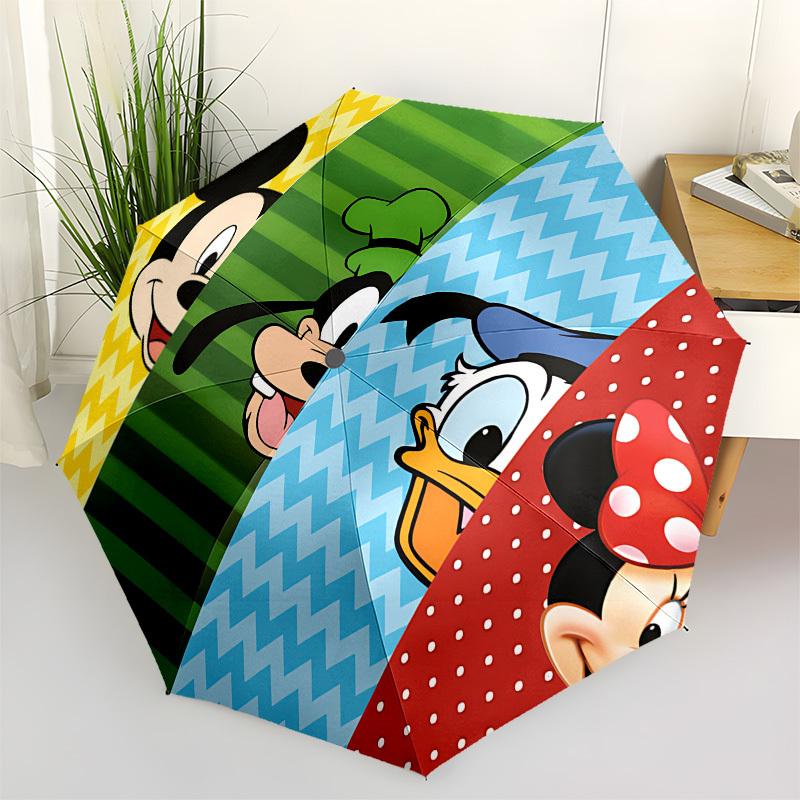 Mickey Mouse, Disney Characters Themed Automatic Opening and Closing Umbrella, Brightly Colored 8-rib Portable Umbrella, Suitable for Men and Women, A