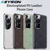 KEYSION Grid Pattern PU Leather Case for Huawei P60 P60 Pro Plating PC Camera Protection Phone Back Cover for Huawei P60 Pro