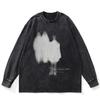Футболка Streetwear Shadows Graphic Washed Black, хлопковая, унисекс, большие размеры, длинные рукава, футболка
