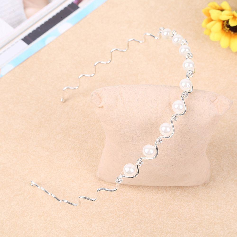 Rhinestone Wedding Jewelry for Women Headwear Black Silver Metal Pearl Crystal Wave Hairband
