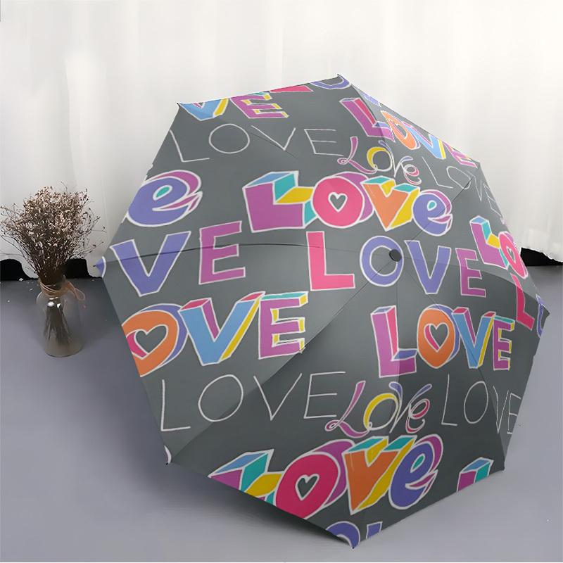 1pc Love Print Automatic Open/Close Umbrella with Windproof, 8-Rib Sturdy Canopy, , Outdoor Accessory, Ideal for Gifts yy251117087