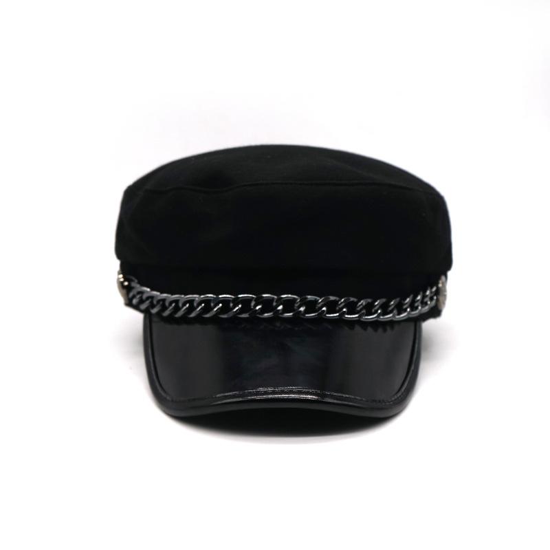 Gold Chain Iron Buckle Big Brim Military Hat Fashion Couple Versatile Black Cap Personality Thin Internet Celebrity Hat