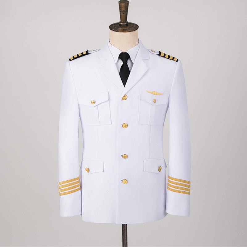 Мужской белый комплект формы пилота-капитана с погонами - Включает форму охранника и бортпроводника