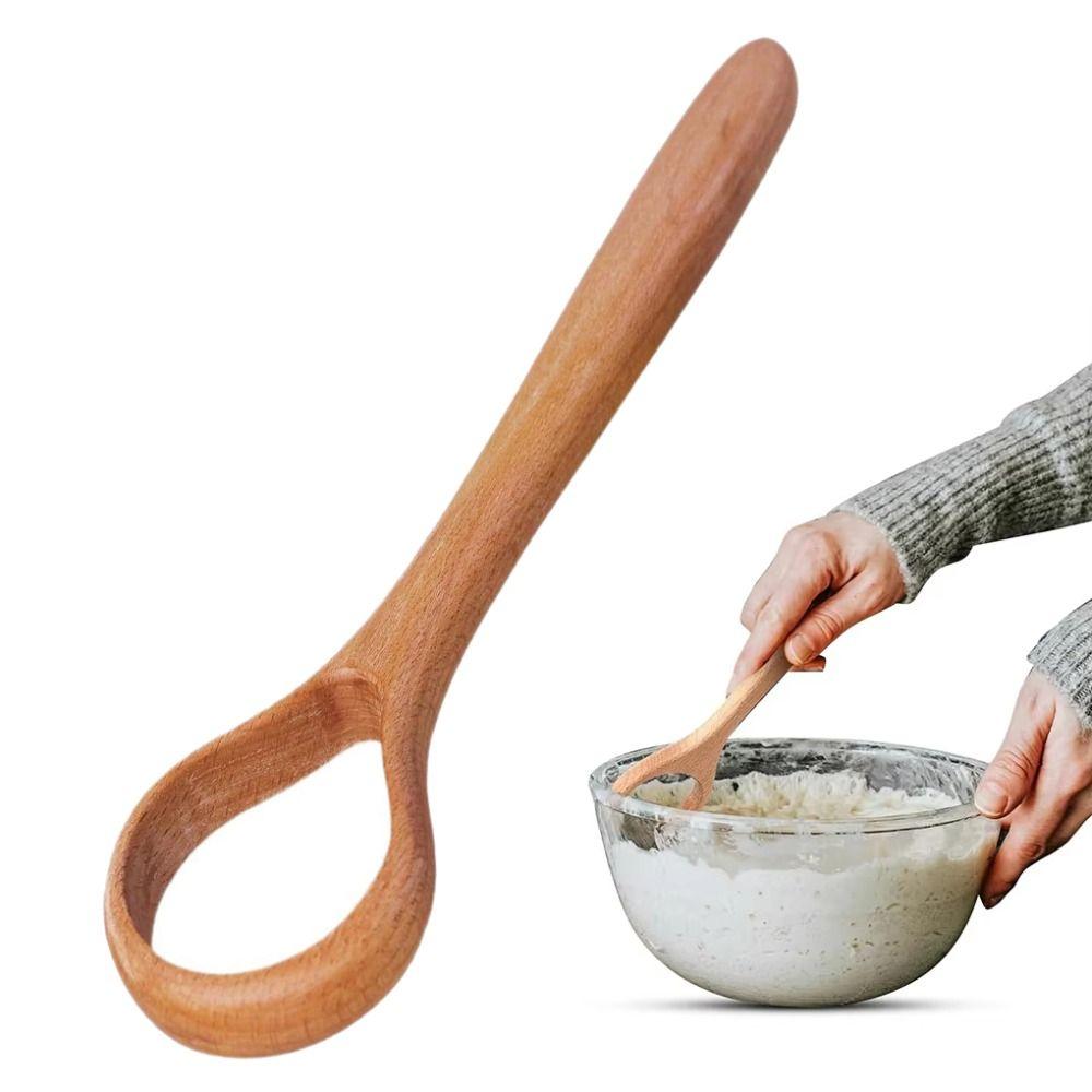 Comfortable Grip Wooden Dough Whisk Long Handle Manual Stirring Rod Egg Whisking
