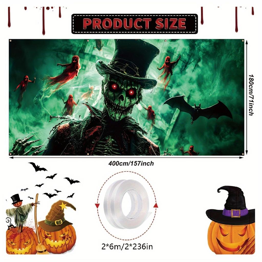 Halloween garage banner - Red and zombie design, outdoor party decoration, polyester fiber
