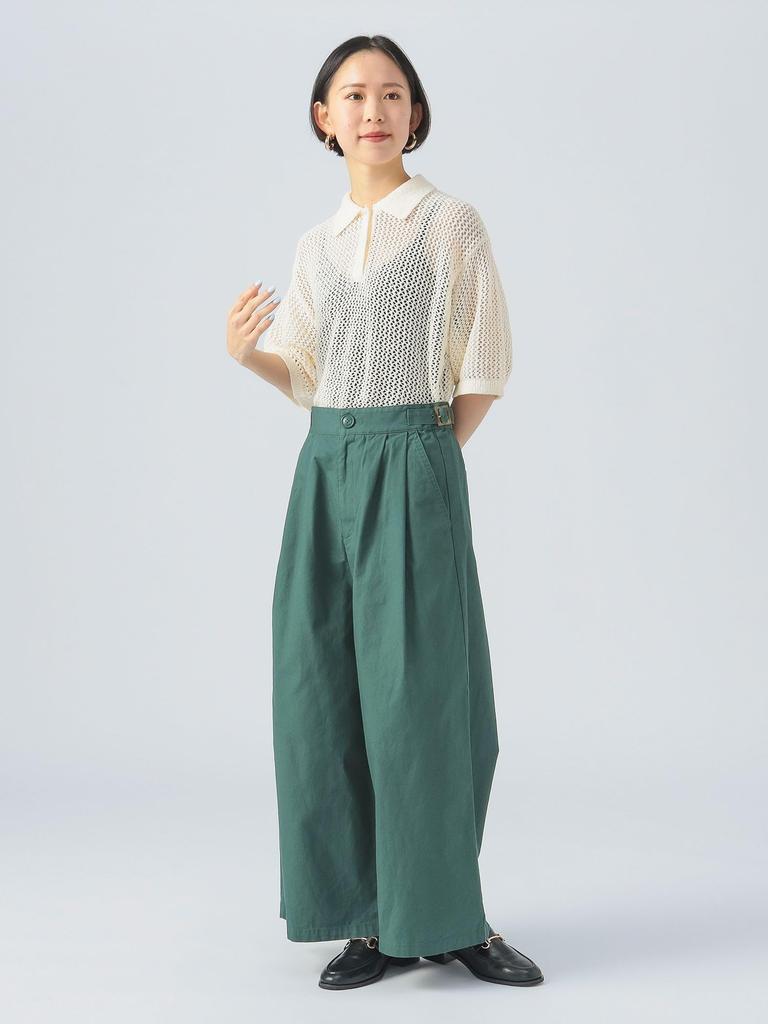 Beams Heart Pants with Side Size S Women's Wide-leg Belts, Green,