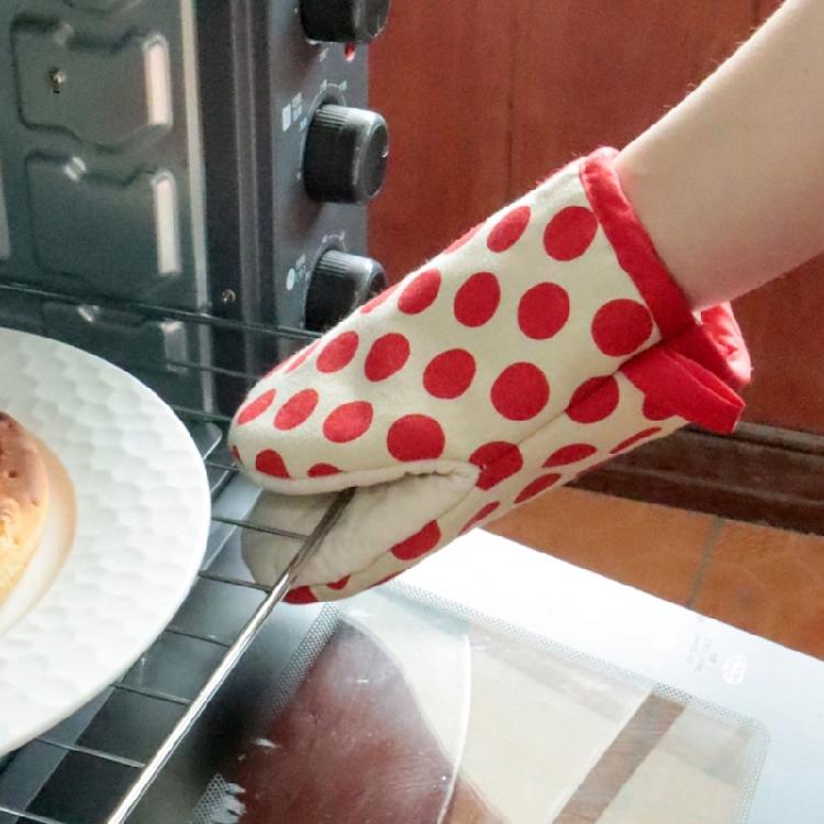 Protective Kitchen Oven Gloves with Dots Charm, Heat and Slip Resistant Oven Mitts for Cooking and Bakings