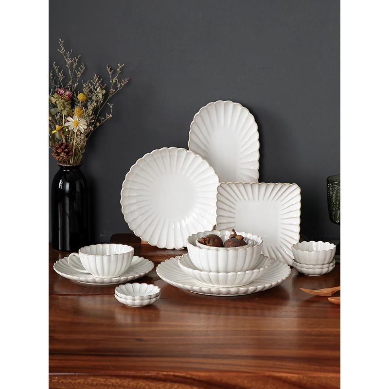 Белоснежные миски Nordic Household, обеденные тарелки, керамическая белая глазурь, набор столовых приборов, блюдо Western Steak, салатница, овощная тарелка для рыбы