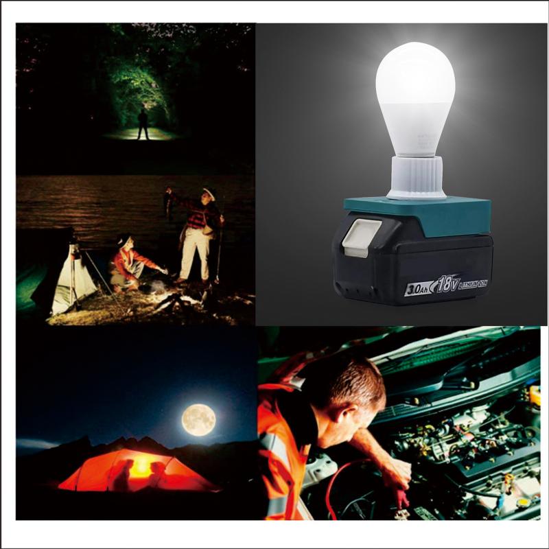 Портативная лампа E27 12-60 В 7 Вт, светодиодная рабочая лампа, совместимая с литиевой батареей Makita 18 В Bl серии