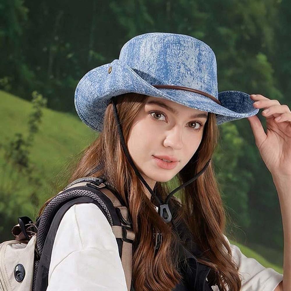 Sombrero Denim Fisherman Hat Drawstring Fishing Cap Soft Sunshade Cowboy Hat Travel