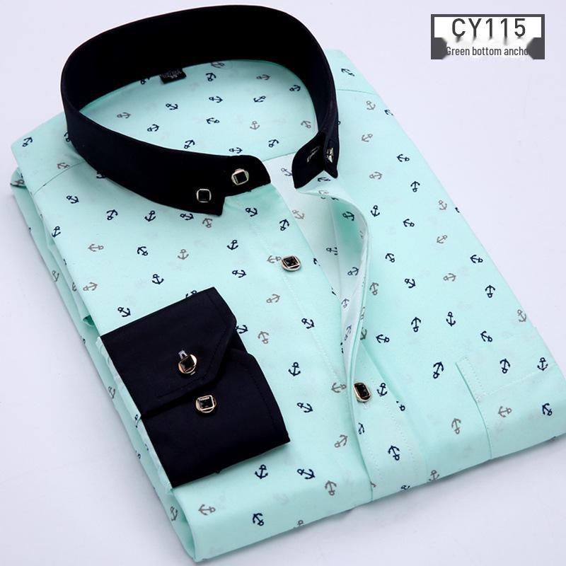 Новая мужская рубашка с длинным рукавом в клетку и цветочным принтом Slim Fit - Корейская повседневная мода