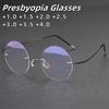 Men's High-end Business Frameless Presbyopia Glasses Retro Ultra Light Round Frame High-definition Anti Blue Light Glasses