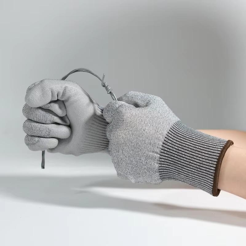 18 Gauge EN388 4X43C Cut Resistant Hand Safety Construction PU Coated Level C Anti-Slip Work Dipped Glove