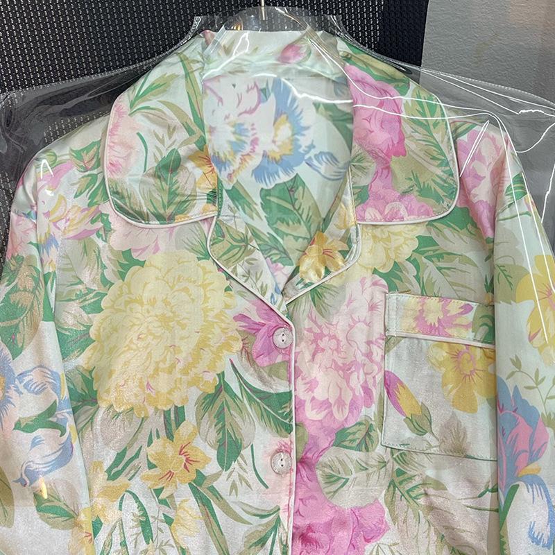 Женская пижама на весну, летние роскошные брюки с длинным рукавом с принтом, пижама с лацканами для дома Soft Home