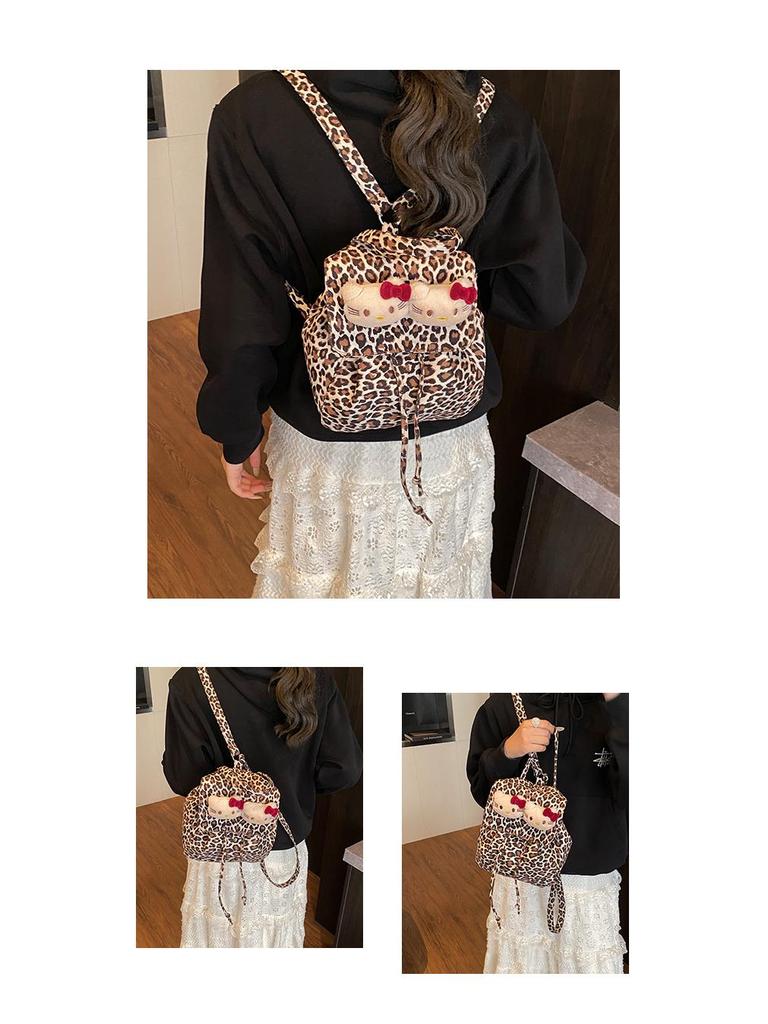 Рюкзак для кошки с леопардовым принтом: Корейский стиль, замша, многоцелевой для девочек - Осень/Зима.