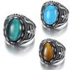 Titanium Steel Gemstone Ring for Men Minimalist Oval Large Gem Street Fashion Jewelry
