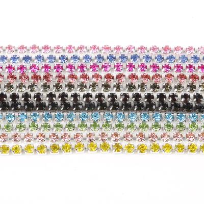 Цепочка со стразами плотности 1 м, пришитая на клею серебряная основа, отделка стразами, аксессуары для самостоятельного изготовления