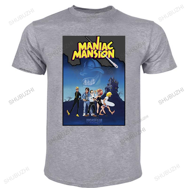 Men Cotton o-neck T Shirt Summer Tshirt MANIAC MANSION Lucasfilm Games 1987 retrogaming monkey island unisex tee-shirt