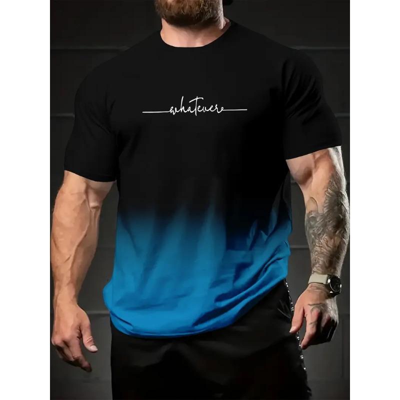 Летний топ с круглым вырезом и 3D-принтом градиентных букв, модная повседневная мужская футболка с коротким рукавом