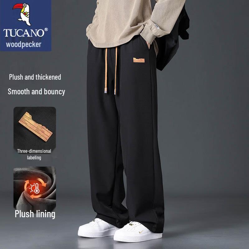 TUCANO Men's Plush Lined Wide-leg Straight Casual Cotton Pants