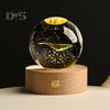 Faux Crystal Ball Light Calming Cosmic Night Light Clear Lighted Stellar Spheres with Wooden Base for Bedside Table Desk