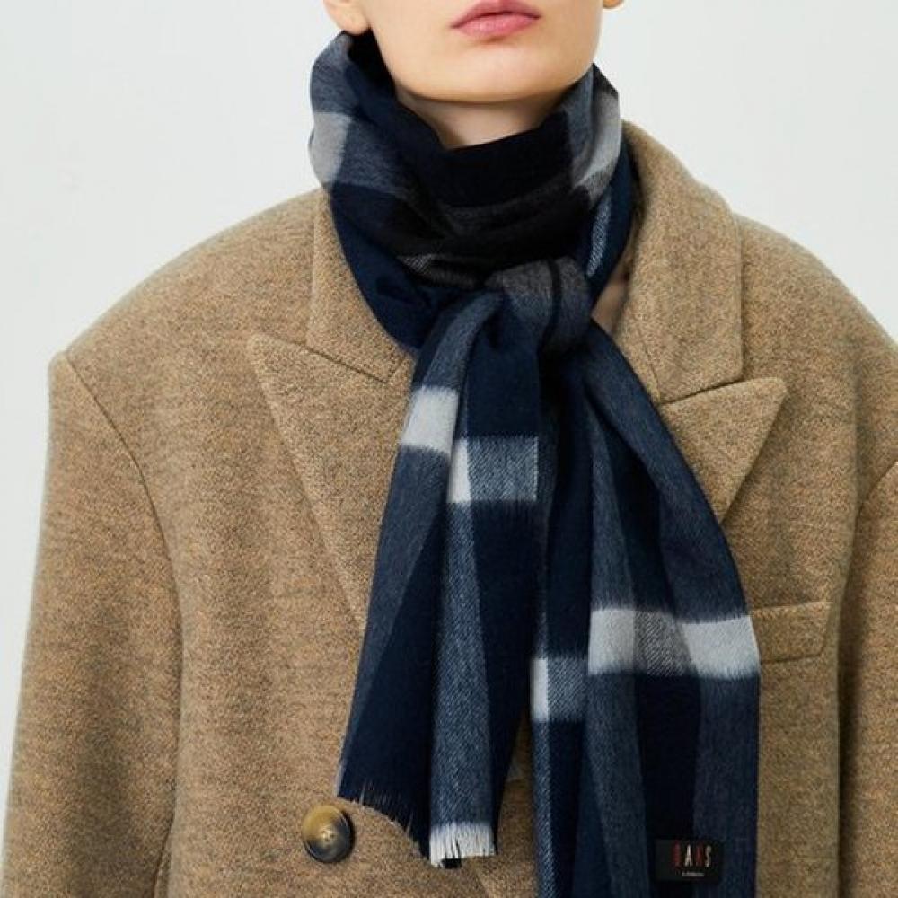 Daks Unisex Navy Check Wool Cashmere Blend Long Light Muffler Dbmu4fe80n2