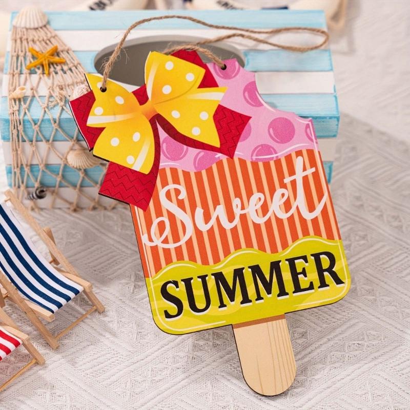 2 шт. летних подвесных дверных знаков, декоративных пляжных красочных табличек с мороженым и веревкой для фермерских домов, праздничных вечеринок