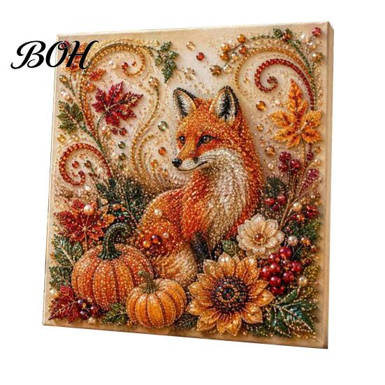 Relaxing Stress Relief Hobbies Autumn Faux Pearl Painting Kit, Fall Theme Art DIY Kit for Craft Sets Adults Adults, Fox Pumpkin 3D Set Thanksgiving