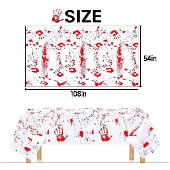 Grabo Bloody Zombie Rectangular Tablecloth, 108 x54in, Polyethylene, White, Halloween Party Supplies Decoration