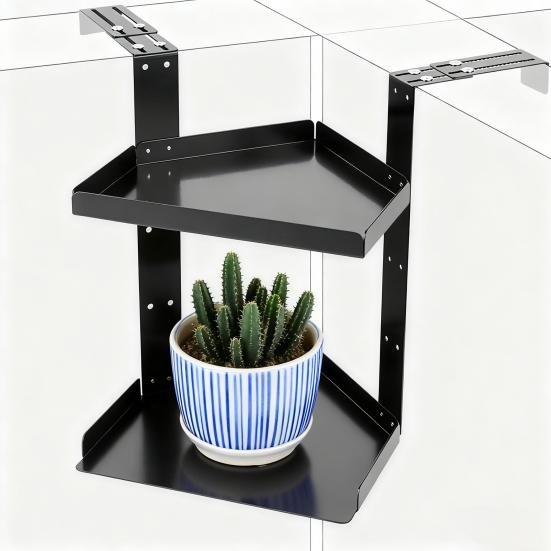 Угловая полка-органайзер для кубикла с крючками, регулируемая по высоте, 2-ярусная металлическая полка, офисная угловая книжная полка