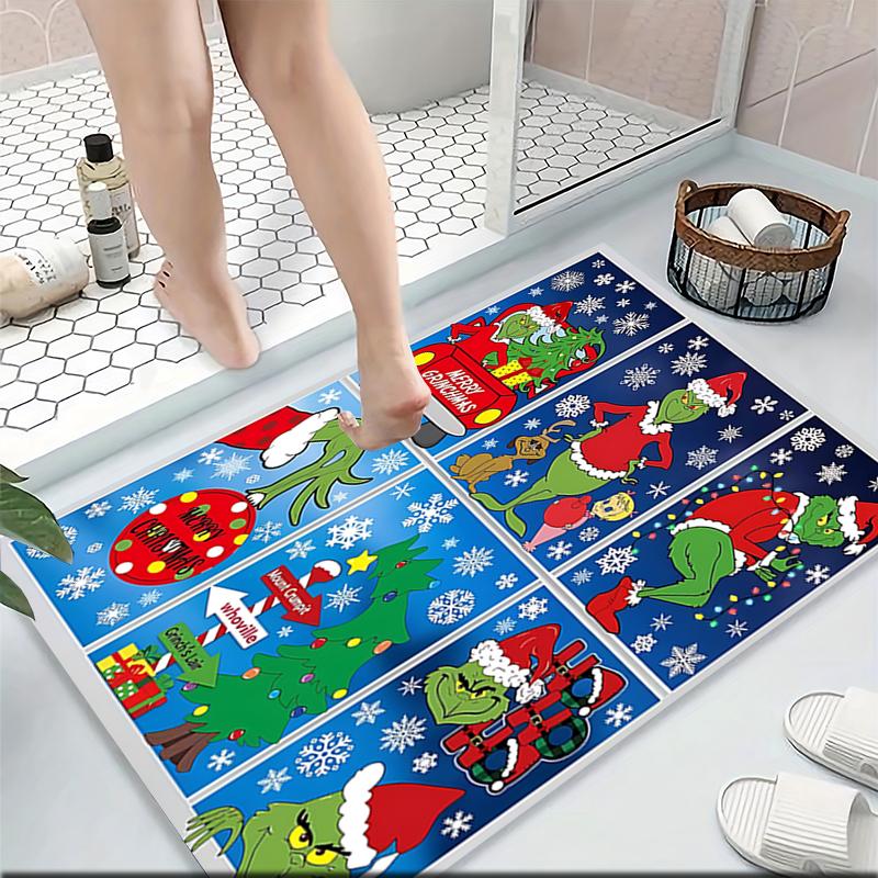 Grinchmas Holiday Stickers Carpet Rug Soft Washable Antislip Home Living Room Sofa Mats Personalized Christmas Rug