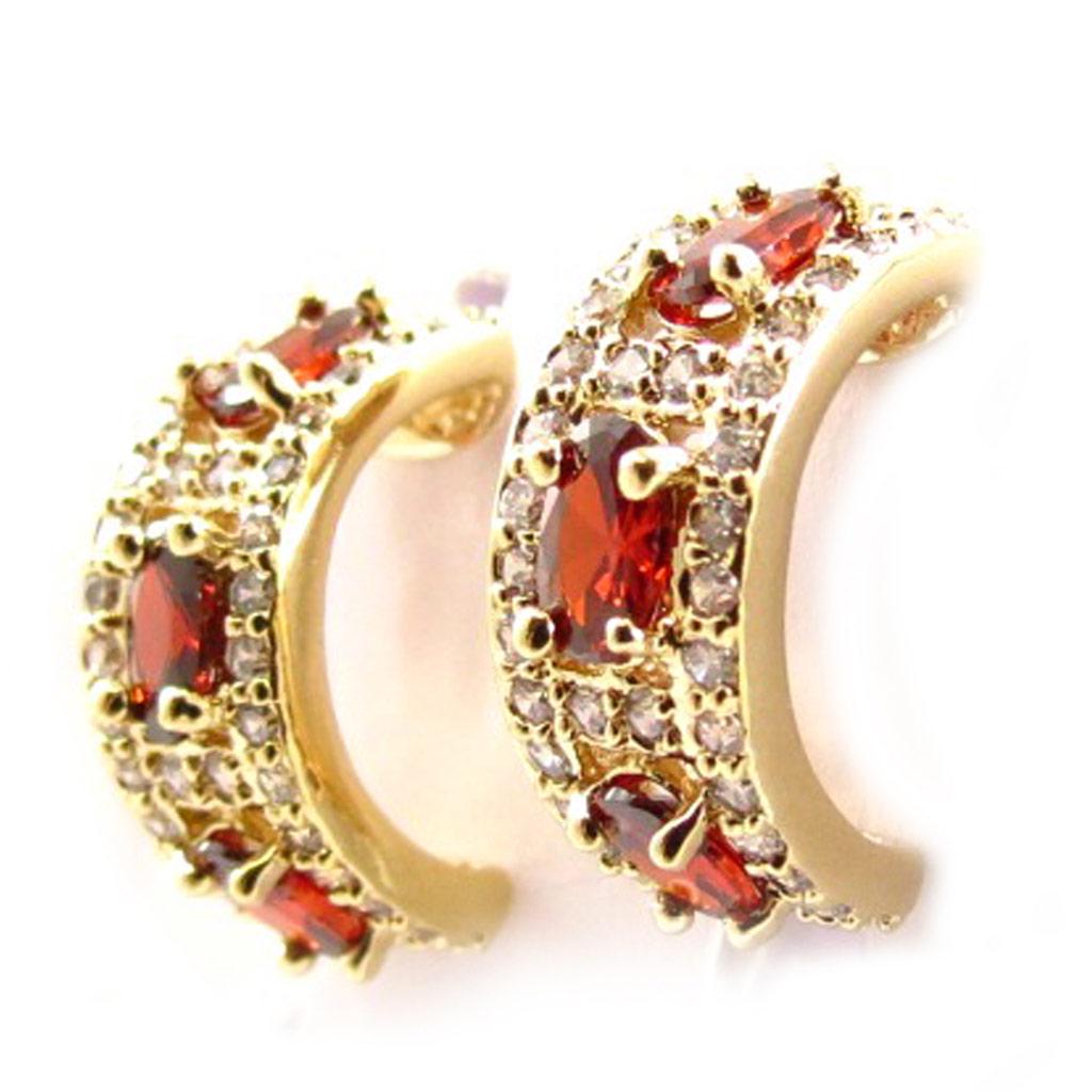Les Trésors De Lily [K7192] - Garnet 'Celestina' Gold Plated Hoop Earrings