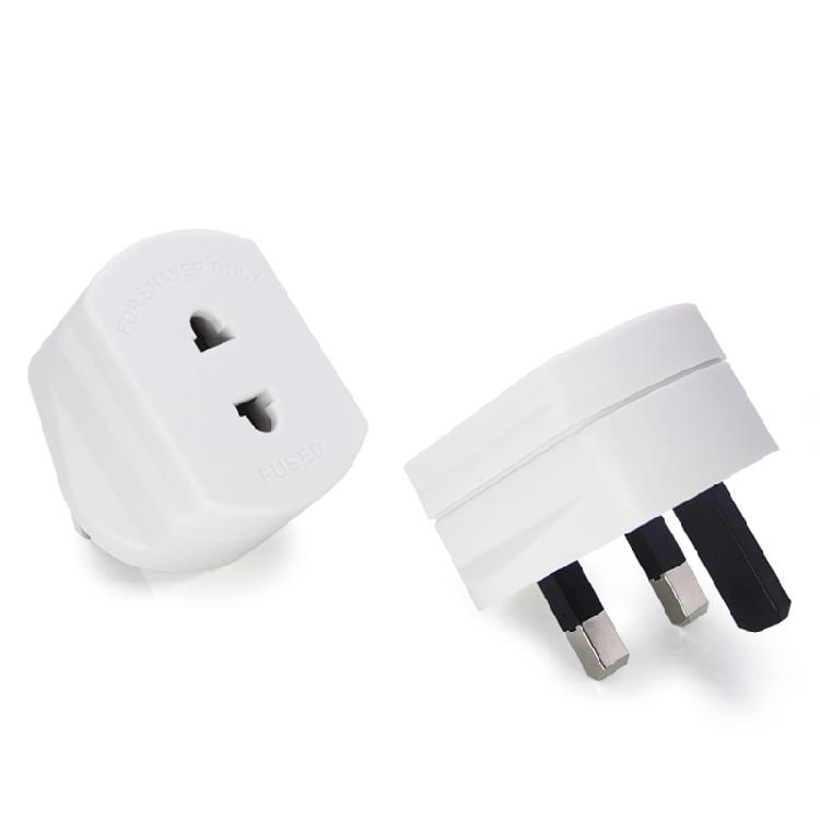 2 Pin to 3 Pin Electric Shaver Adaptor Socket Plug EU to UK Converter - White