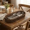Oval Shape Tableware Storage Basket Retro Plastic Faux Wicker Tray Decorative Minimalist Desk Shelf Baskets Dining Room