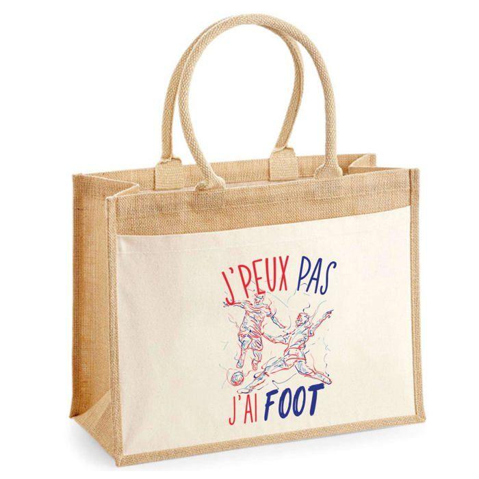 Sac de plage - PLANETEE - Jute poche Foot Équipe de France "J'peux pas" - Coton - Multicolore - 43x33 cm