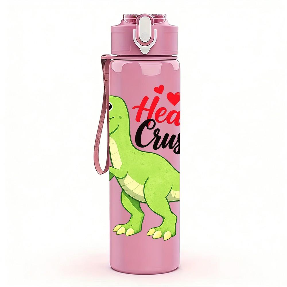 1PC Dinosaur Heart Crush Print 750ml Color Plastic Sports Water Bottle Leakproof Flip Straw Lid Suitable for Sports Office Home Use